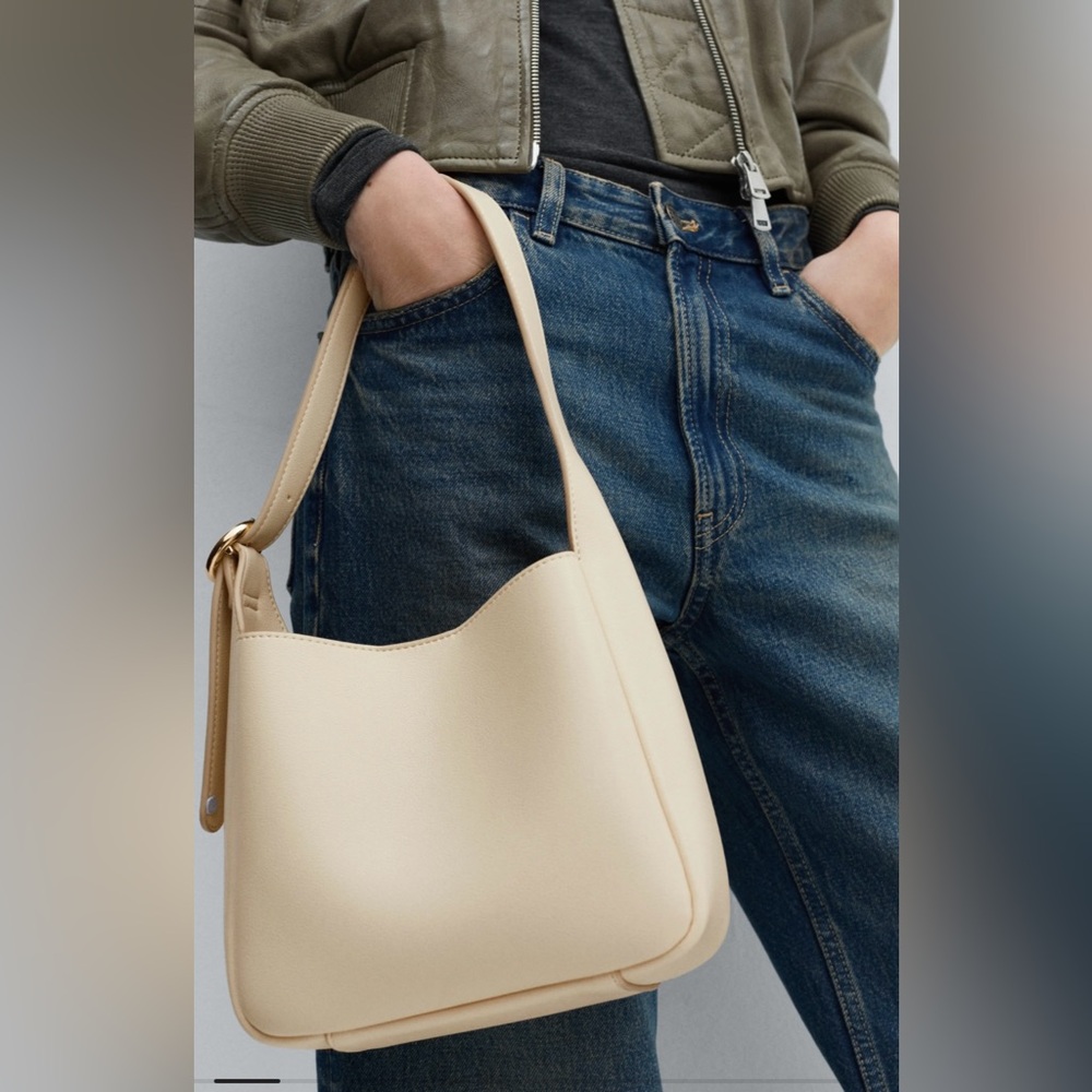 MANGO Statement Buckle Faux Leather Hobo Bag